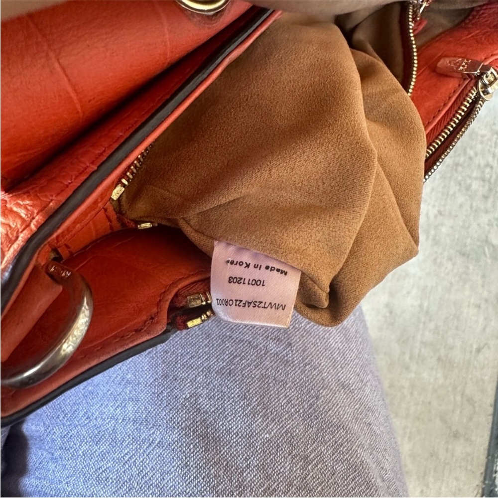 MCM Coral Satchel with Gold Bow Accent - Picture 13 of 15